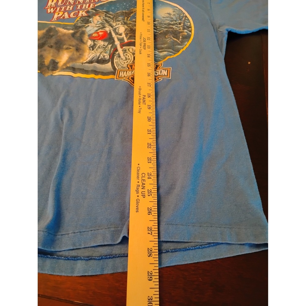 Vintage‎ Harley Davidson Running With The Pack Wolf Eagle Blue T-Shirt Mens L - Picture 7 of 8